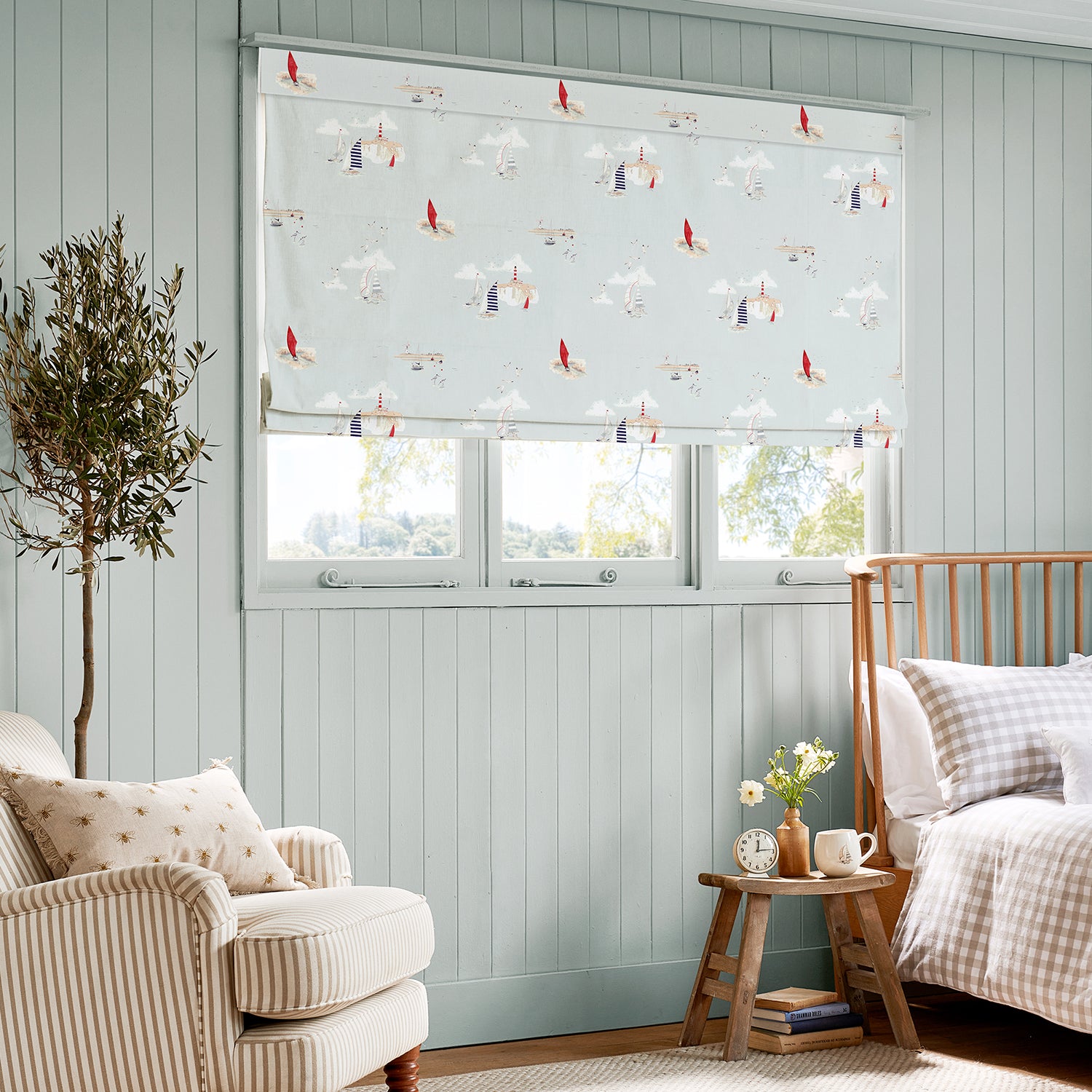 Coastal Boats Blue Made to Measure Roman Blind