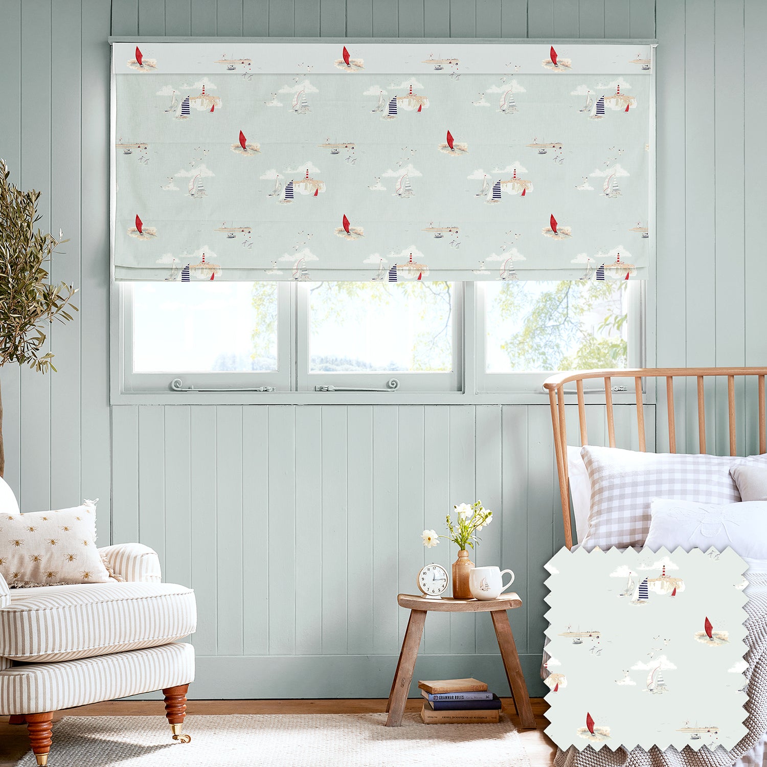 Coastal Boats Blue Made to Measure Roman Blind