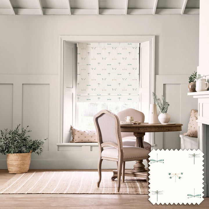 Watercolour Dragonfly White Made to Measure Roman Blind