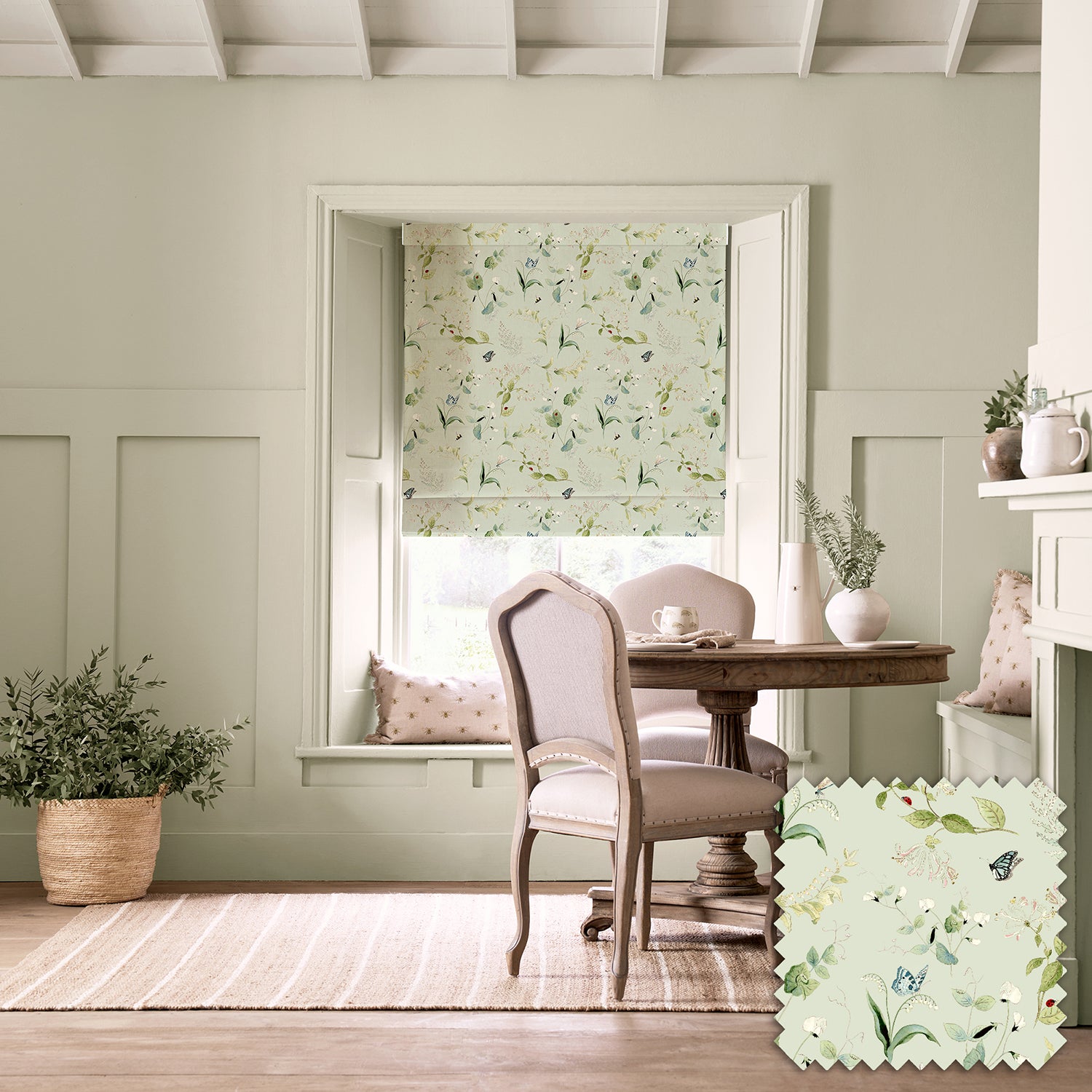 Wild Floral Soft Green Made to Measure Roman Blind