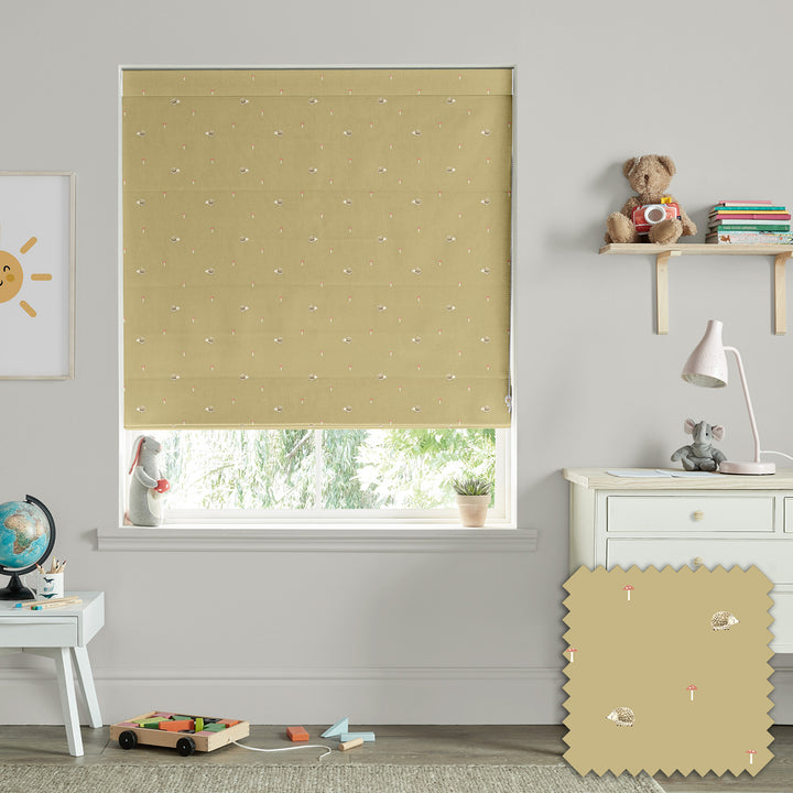 Hedgehogs Mustard Made to Measure Roman Blind by Sophie Allport
