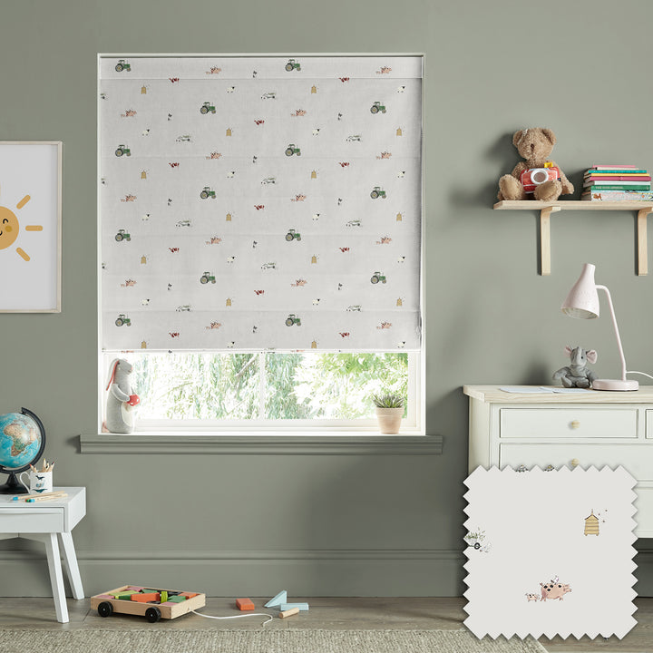 On the Farm Soft Grey Made to Measure Roman Blind by Sophie Allport