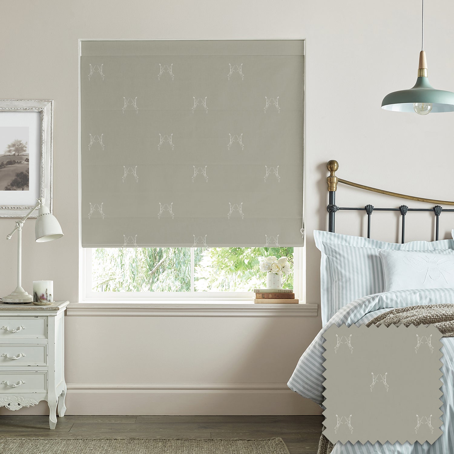 Boxing Hares Dove Made to Measure Roman Blind