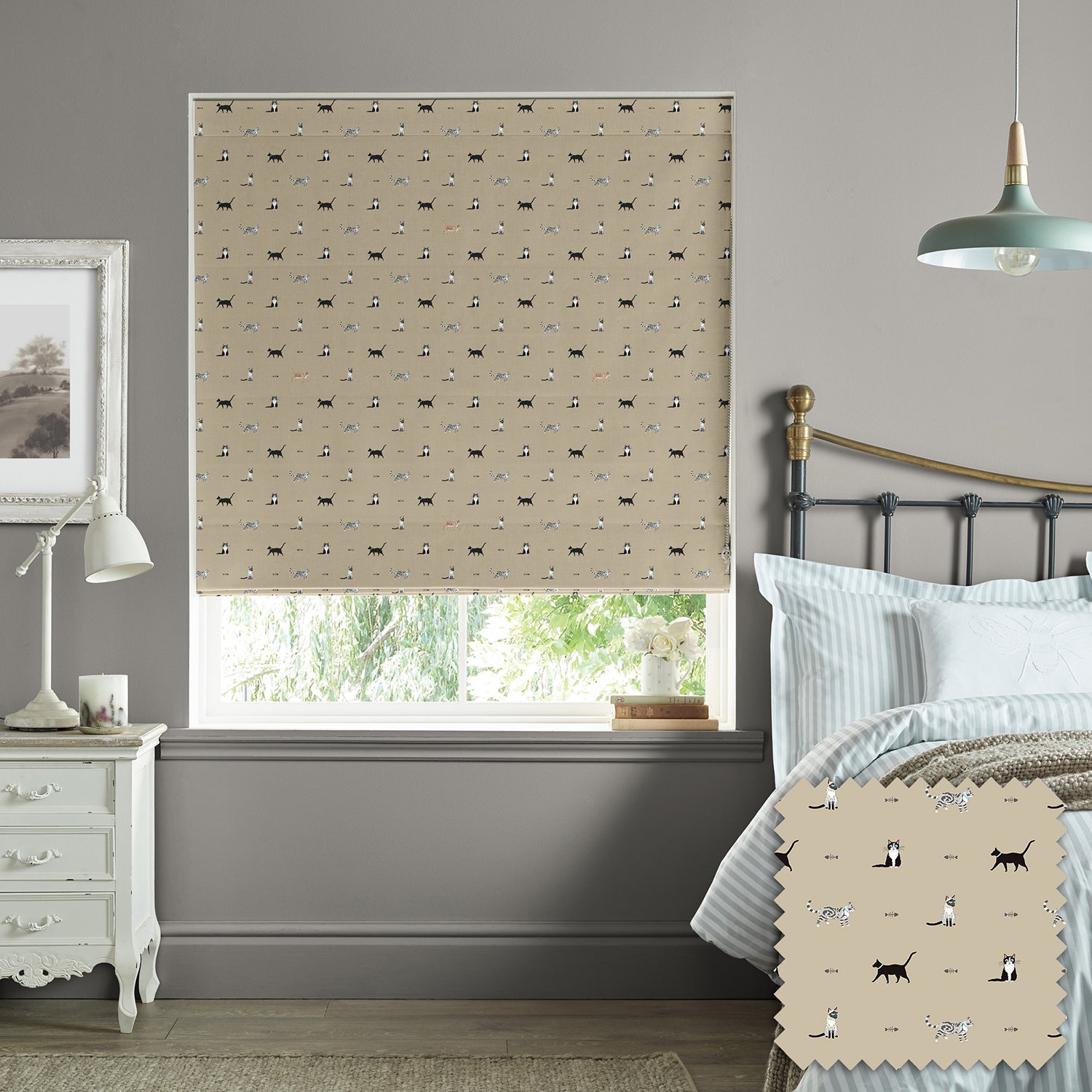 Purrfect Neutral Made to Measure Roman Blind by Sophie Allport