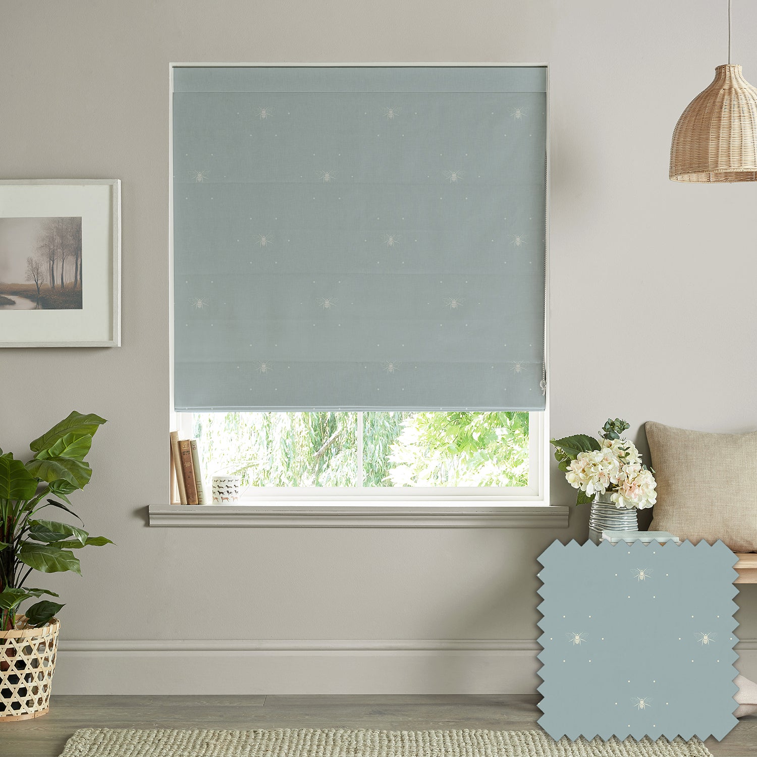 Bees Duck Egg Made to Measure Roman Blind