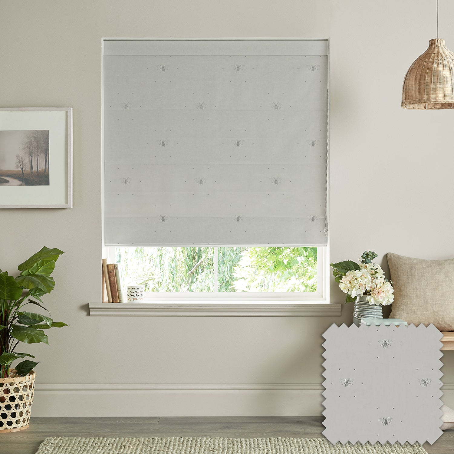 Bees Grey Made to Measure Roman Blind