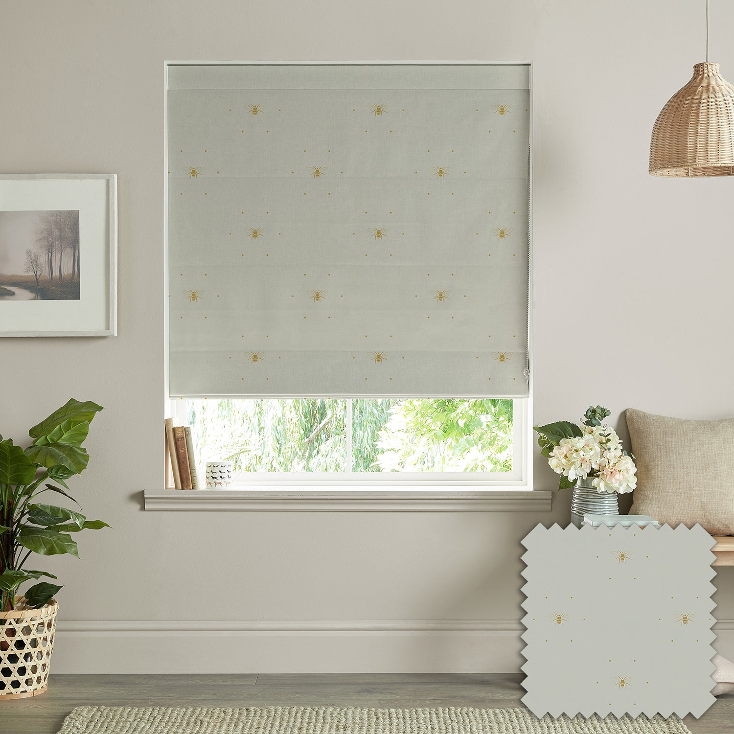 Bees Ochre Made to Measure Roman Blind