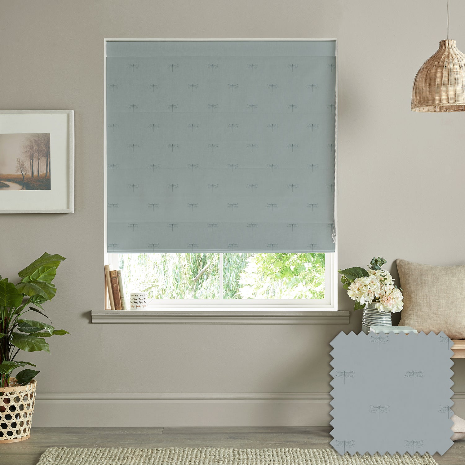 Dragonfly Teal Made to Measure Roman Blind