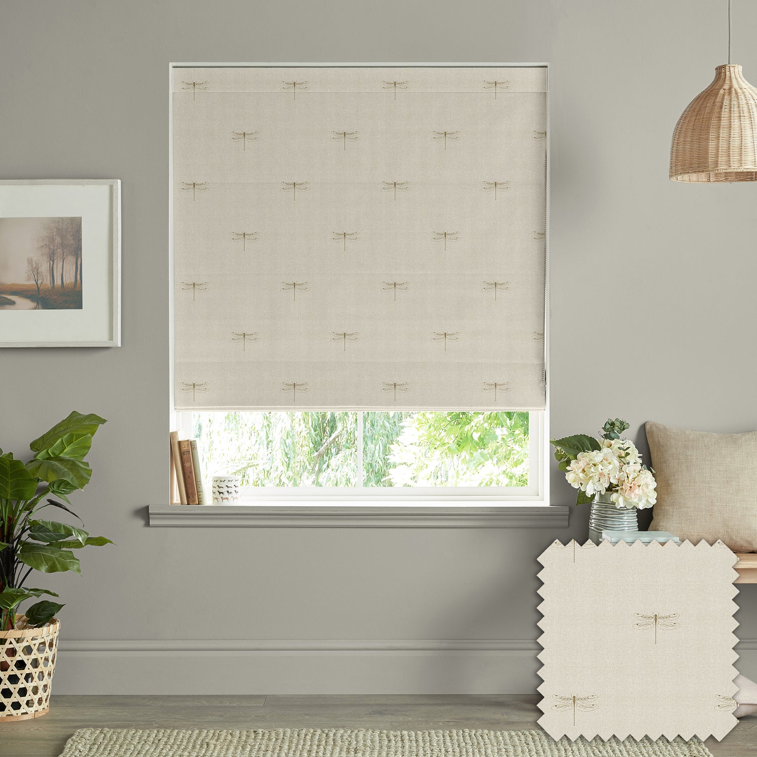 Dragonfly Gold Linen Made to Measure Roman Blind by Sophie Allport