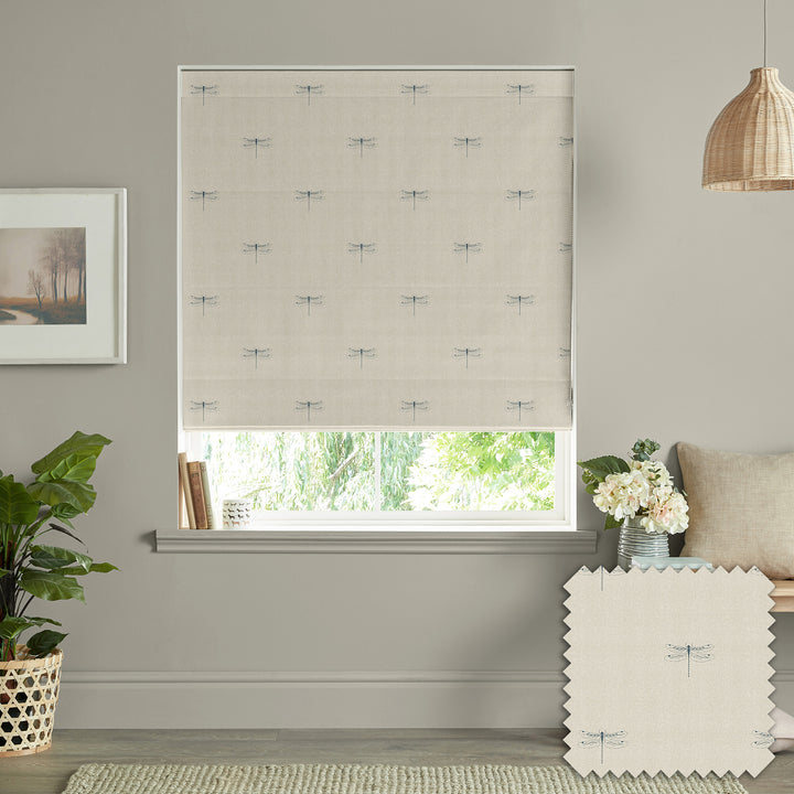 Dragonfly Teal Linen Made to Measure Roman Blind by Sophie Allport