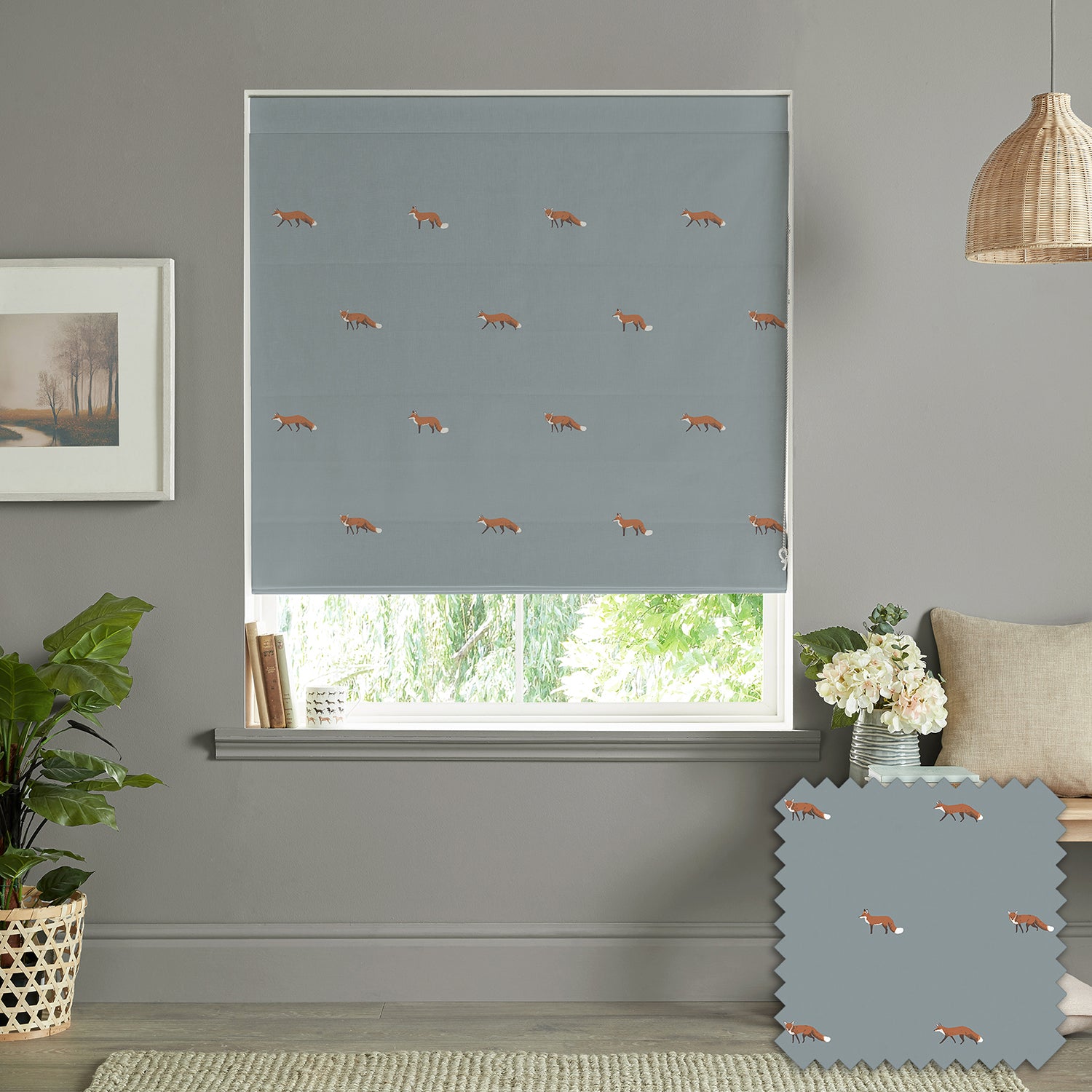 Foxes Teal Made to Measure Roman Blind