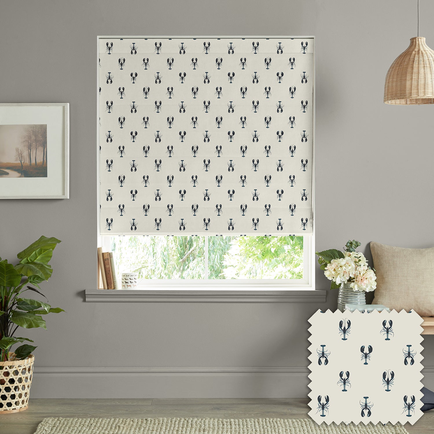 Lobster White Made to Measure Roman Blind by Sophie Allport