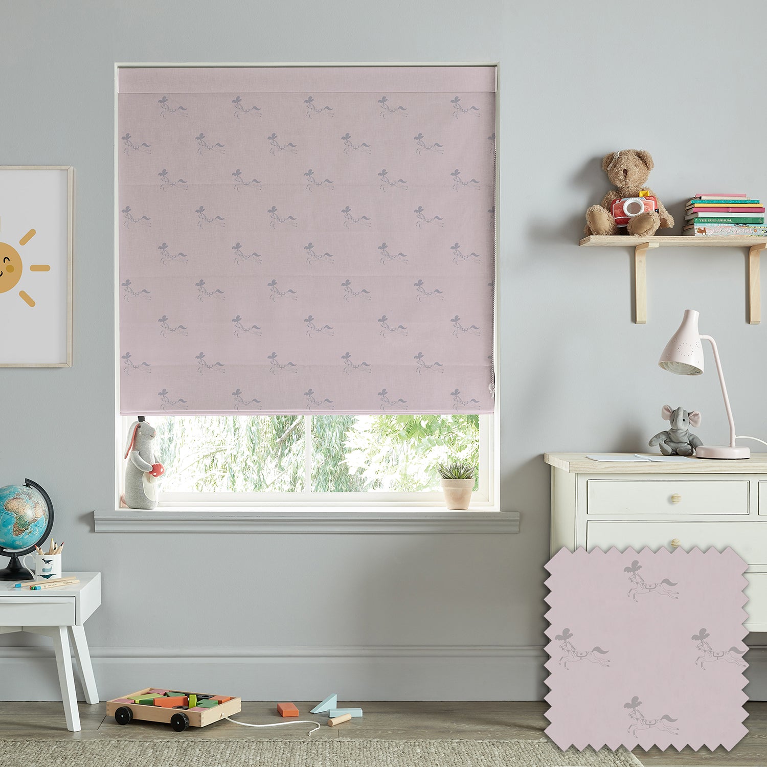 Fairground Ponies Soft Pink Made to Measure Roman Blind