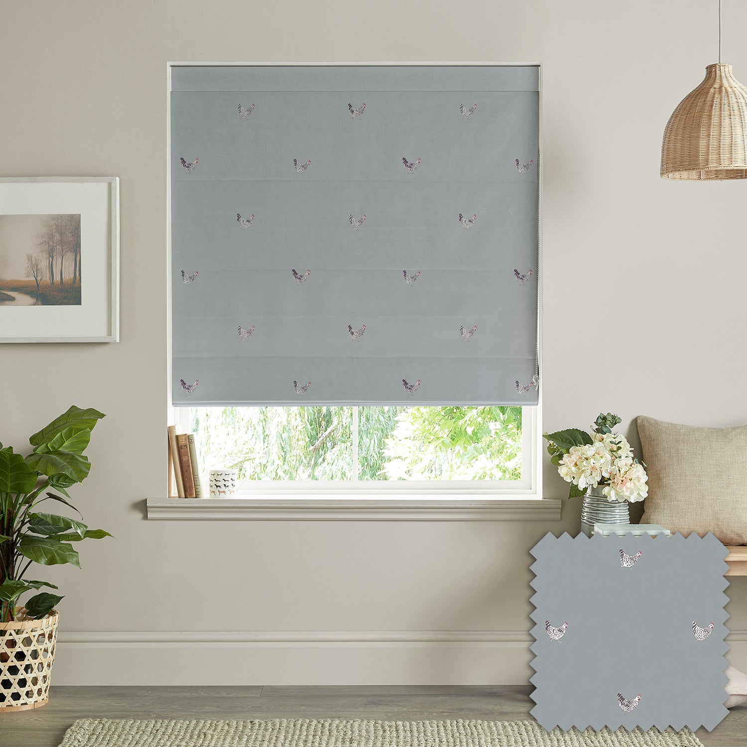 Chicken Pale Sage Blue Made to Measure Roman Blind