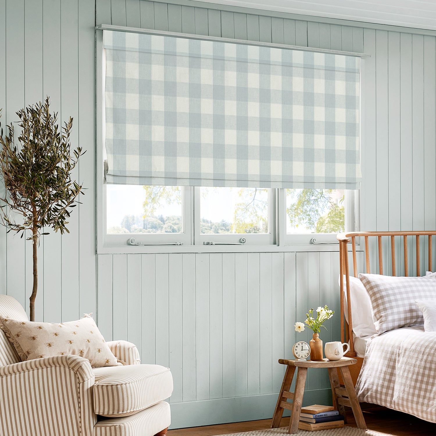 Pale Blue Gingham Made to Measure Roman Blind