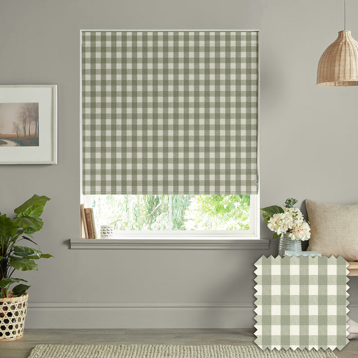 Gingham Sage Made to Measure Roman Blind by Sophie Allport
