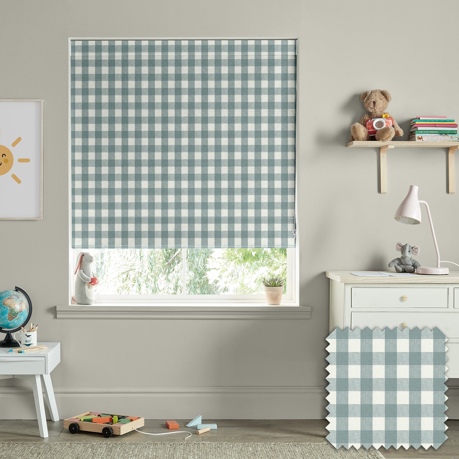 Gingham Teal Made to Measure Roman Blind by Sophie Allport