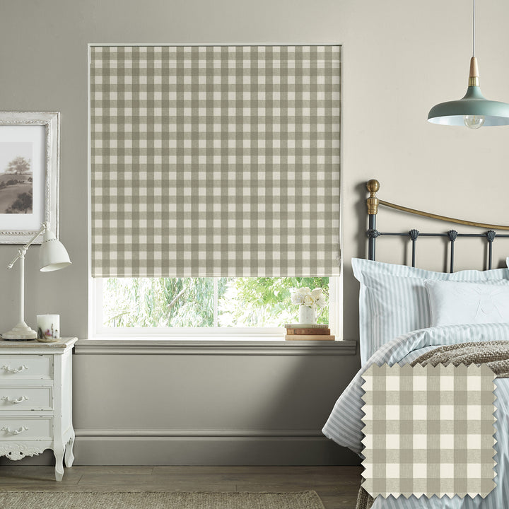 Gingham Warm Stone Made to Measure Roman Blind by Sophie Allport