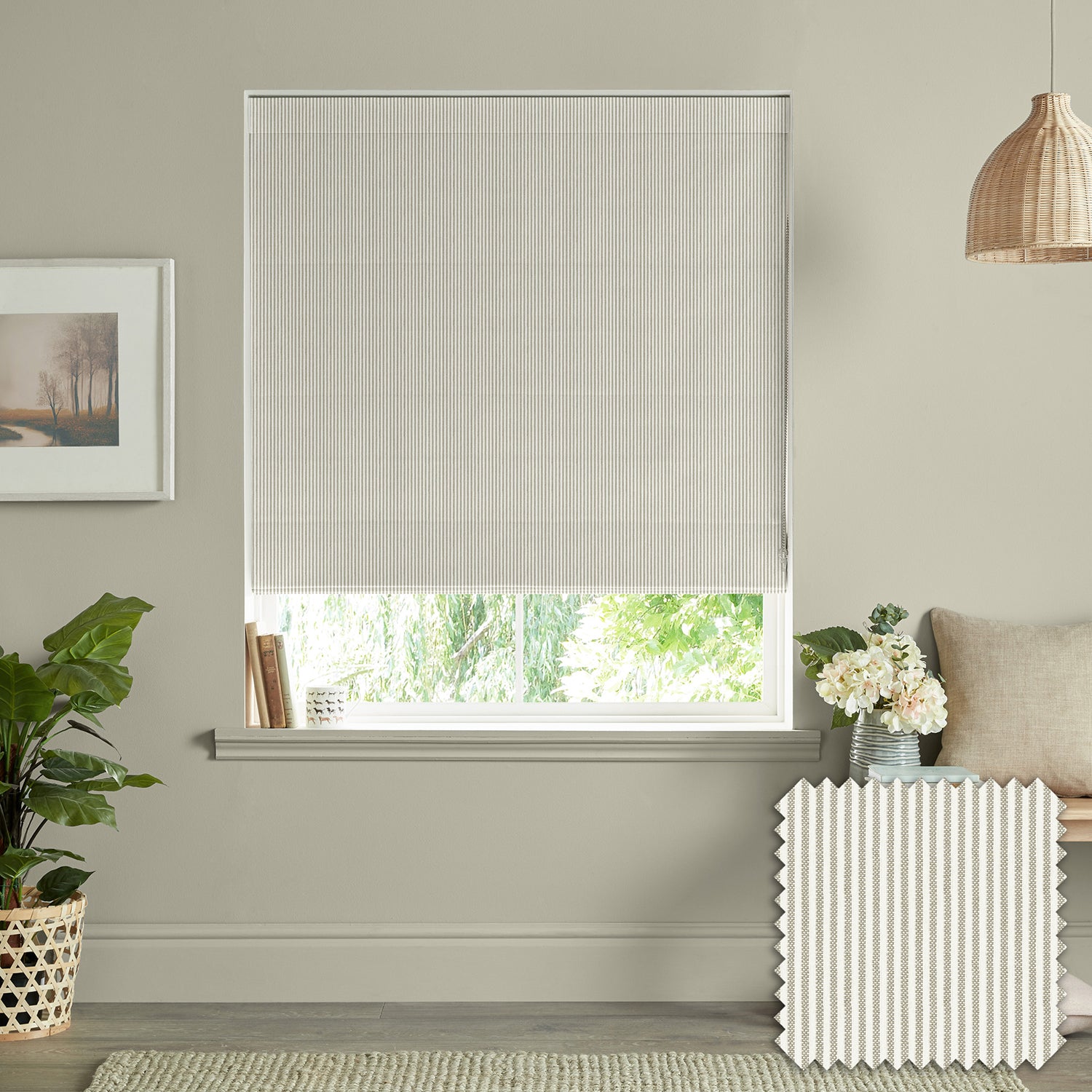 Stamford Stripe Natural Made to Measure Roman Blind by Sophie Allport