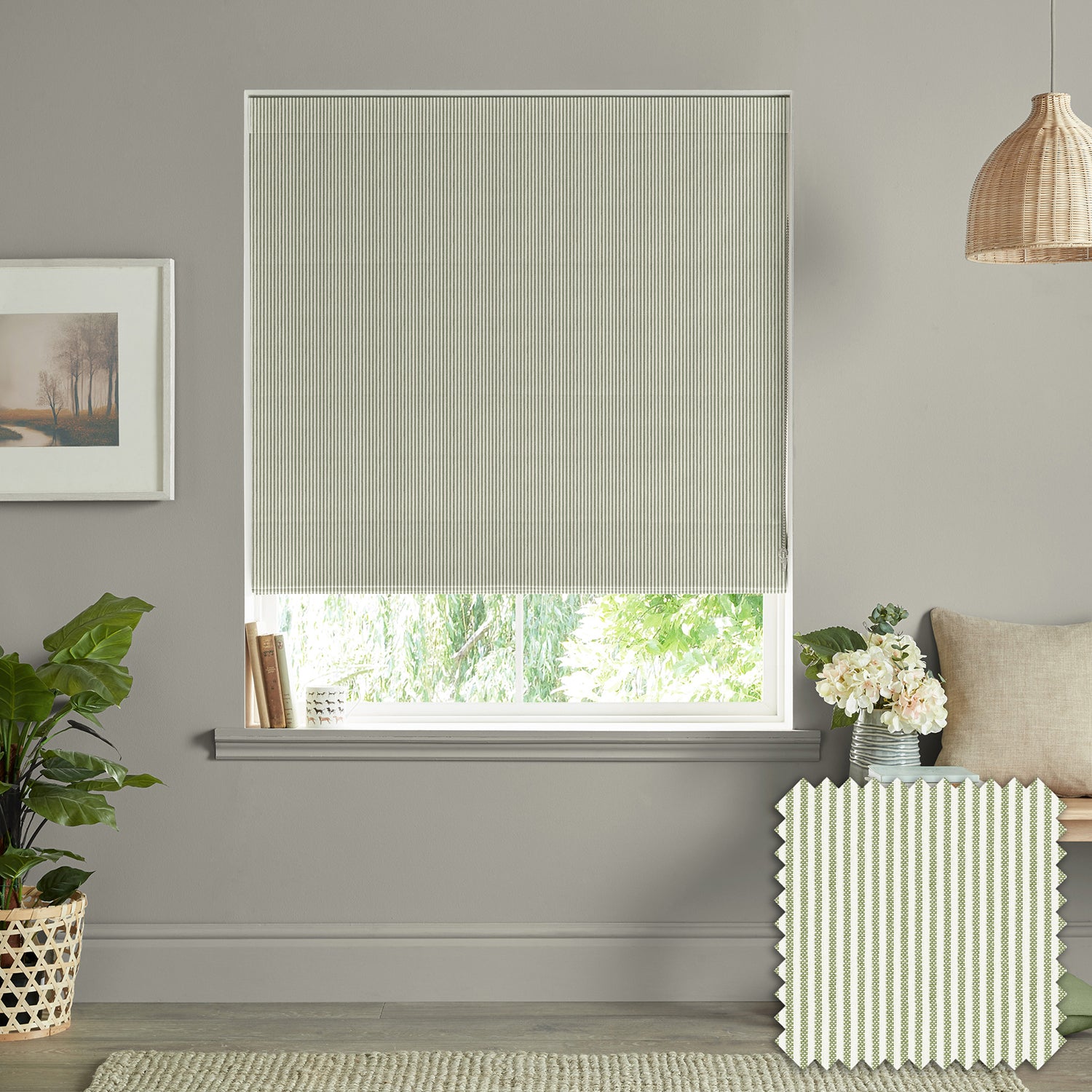 Stamford Stripe Sage Made to Measure Roman Blind by Sophie Allport