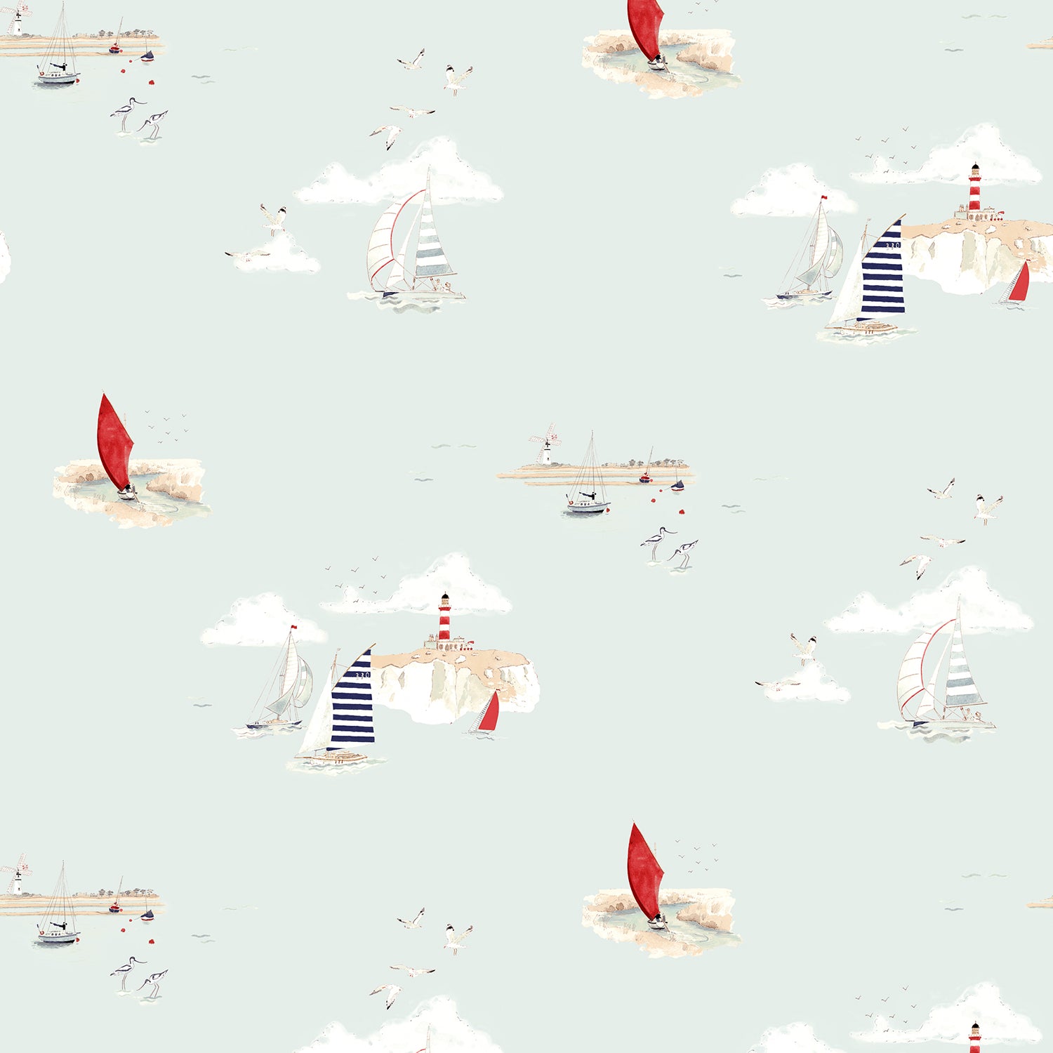 Coastal Boats Blue Made to Measure Roman Blind