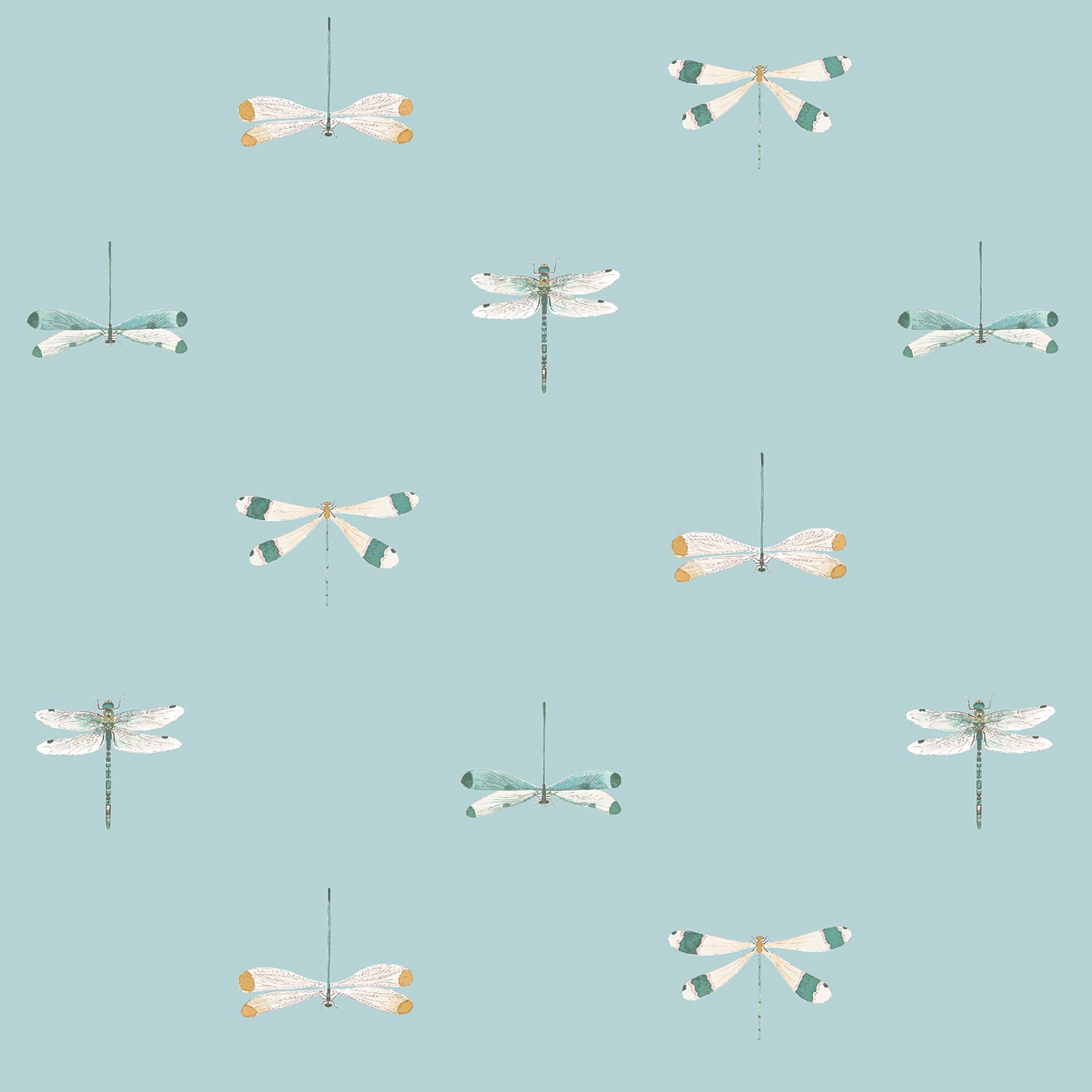 Watercolour Dragonfly Blue Curtains/Roman Blind Sample