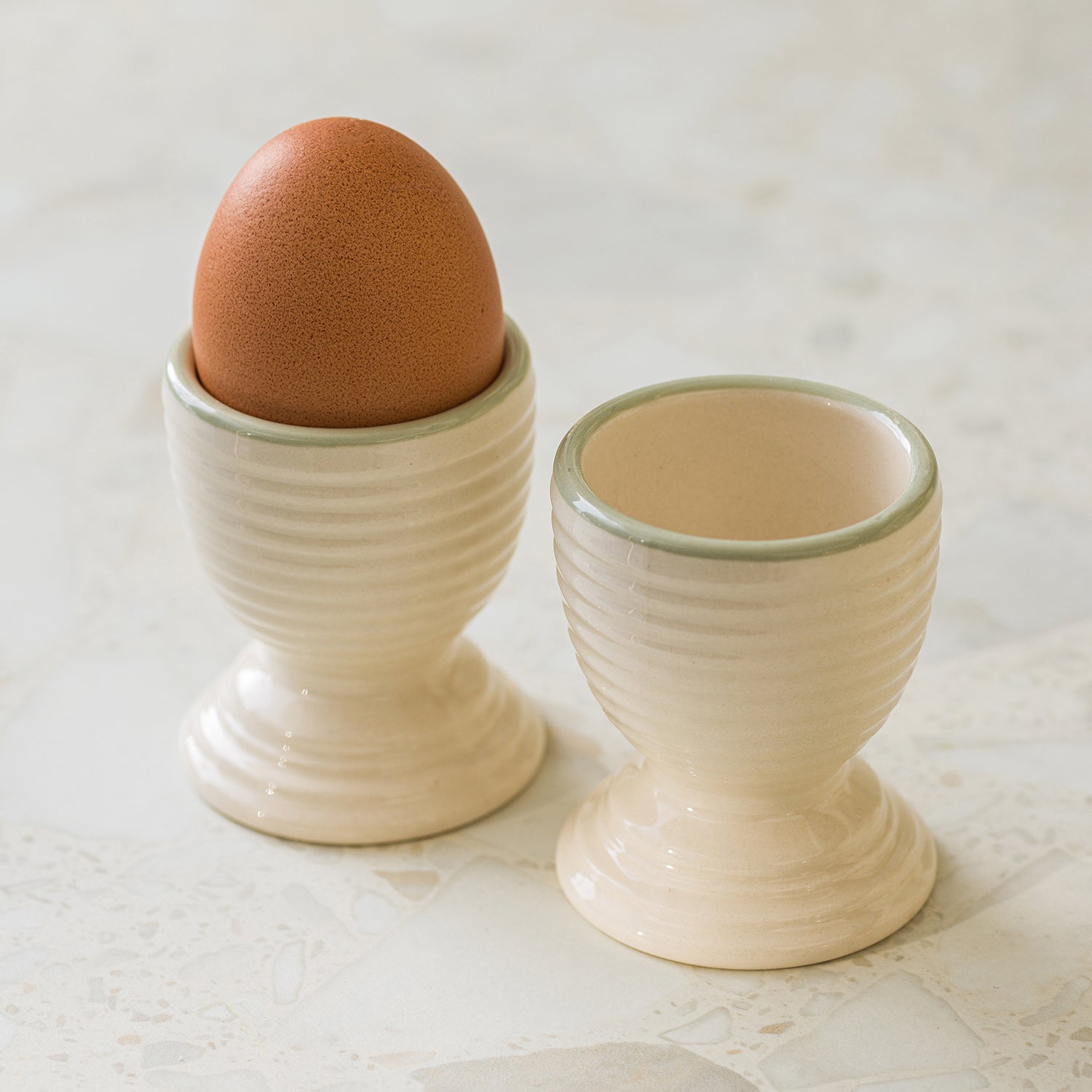 White stoneware egg cups by Sophie Allport detail