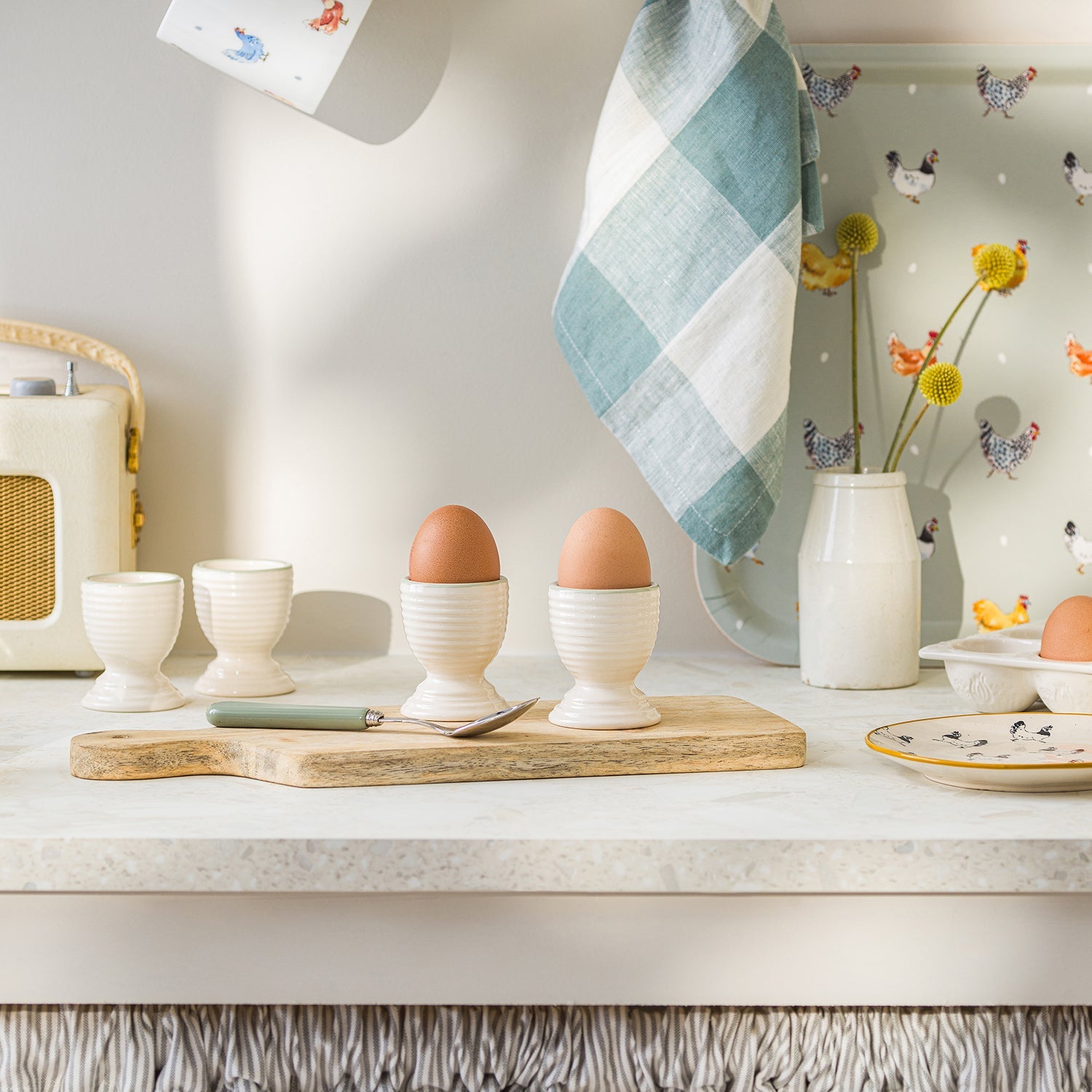 White stoneware egg cups by Sophie Allport