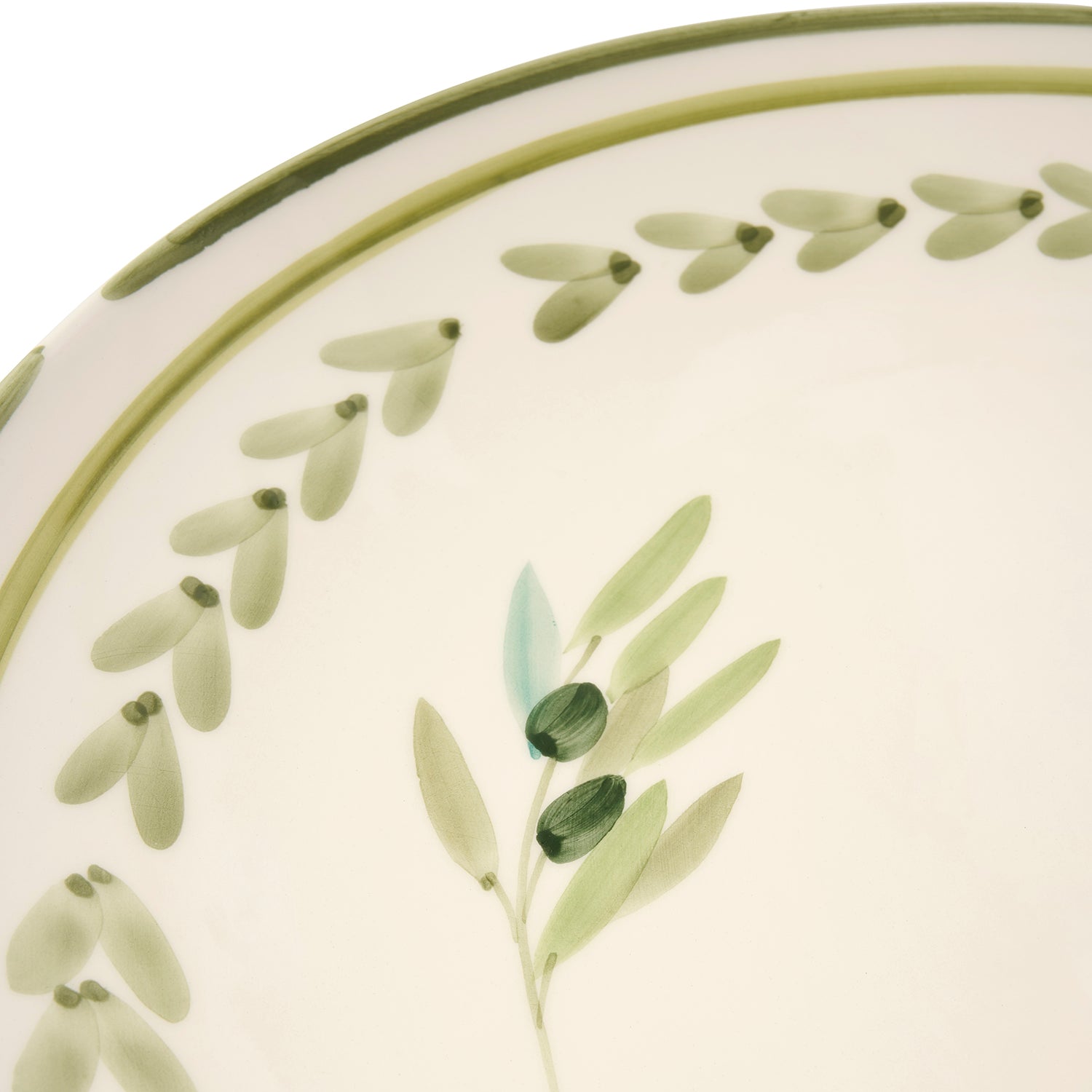 Large stoneware serving platter with olive print by Sophie Allport rim detail