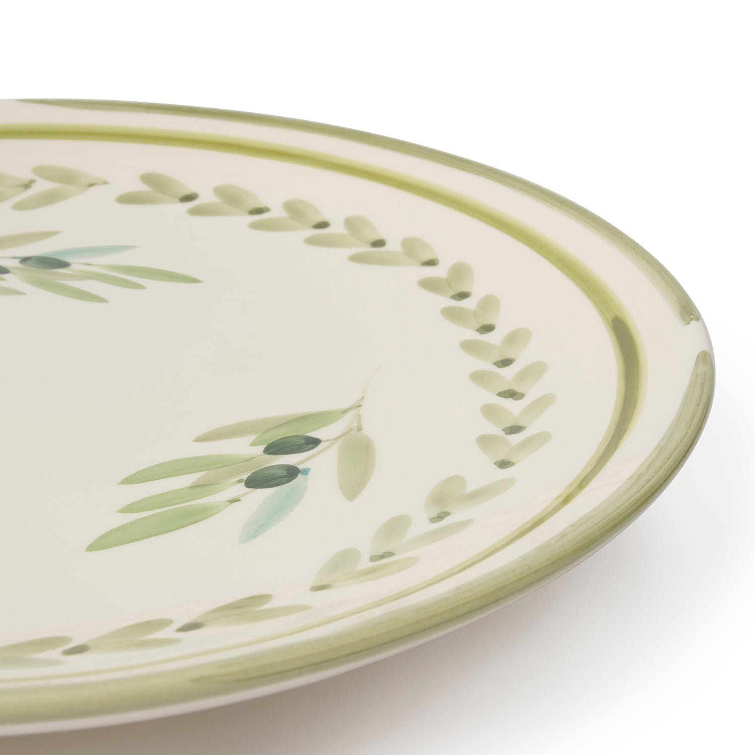 Large stoneware serving platter with olive print by Sophie Allport side