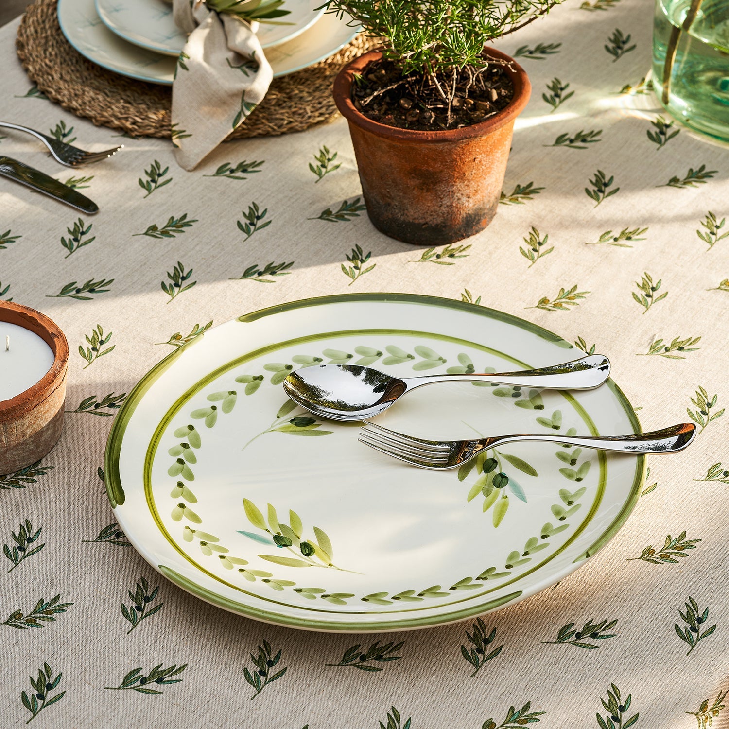 Large stoneware serving platter with olive print by Sophie Allport