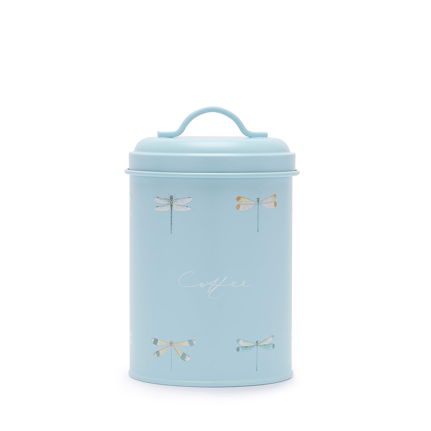 Blue coffee canister with dragonfly print by Sophie Allport front