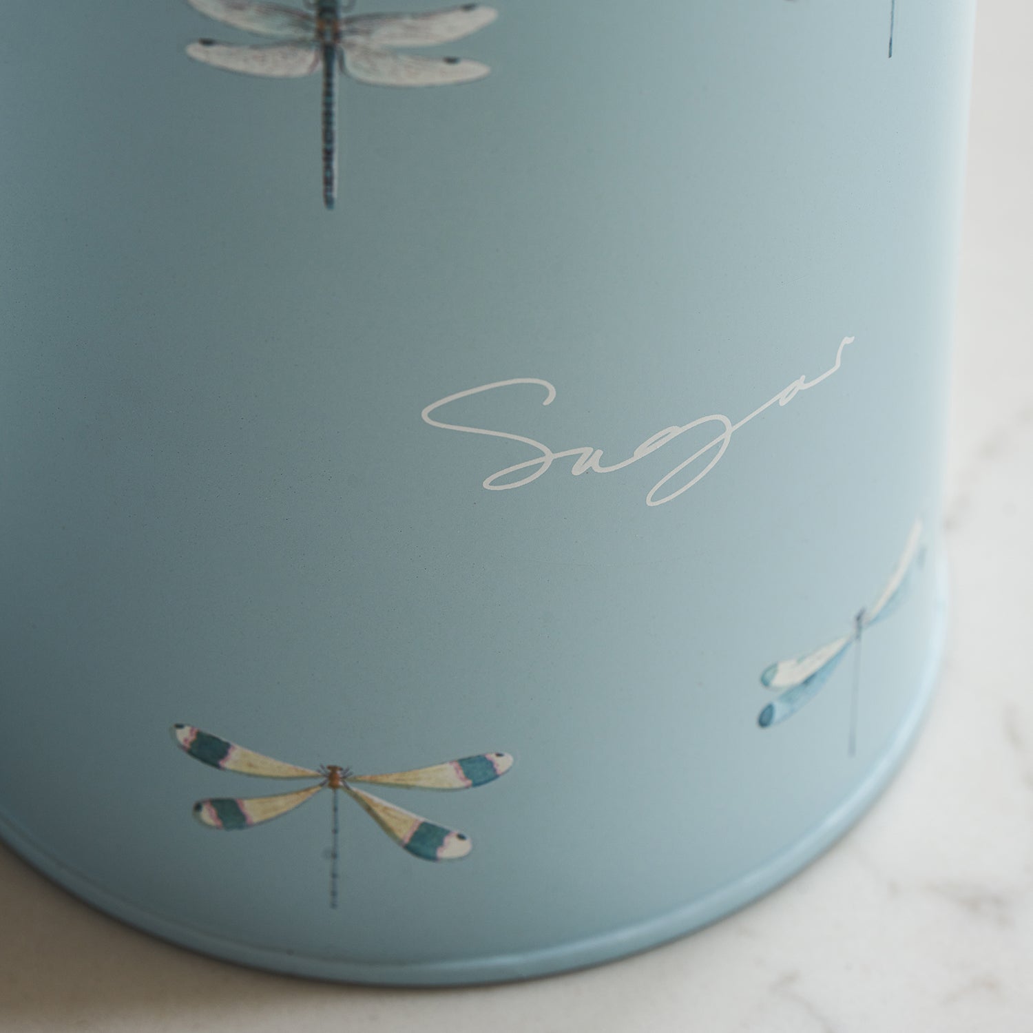Blue sugar cannister with dragonfly print by Sophie Allport detail
