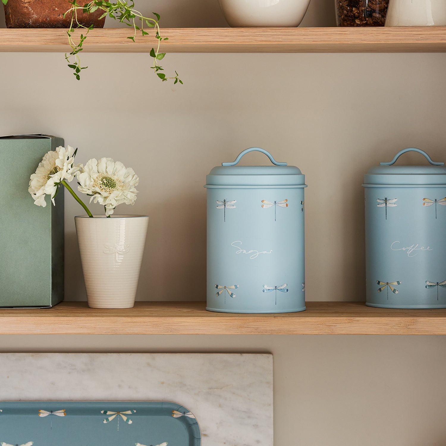 Blue sugar cannister with dragonfly print by Sophie Allport