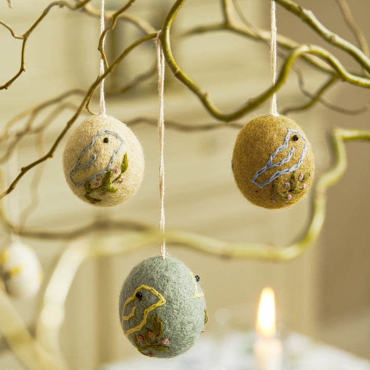 Embroidered Bird Egg Baubles (Set of 3)