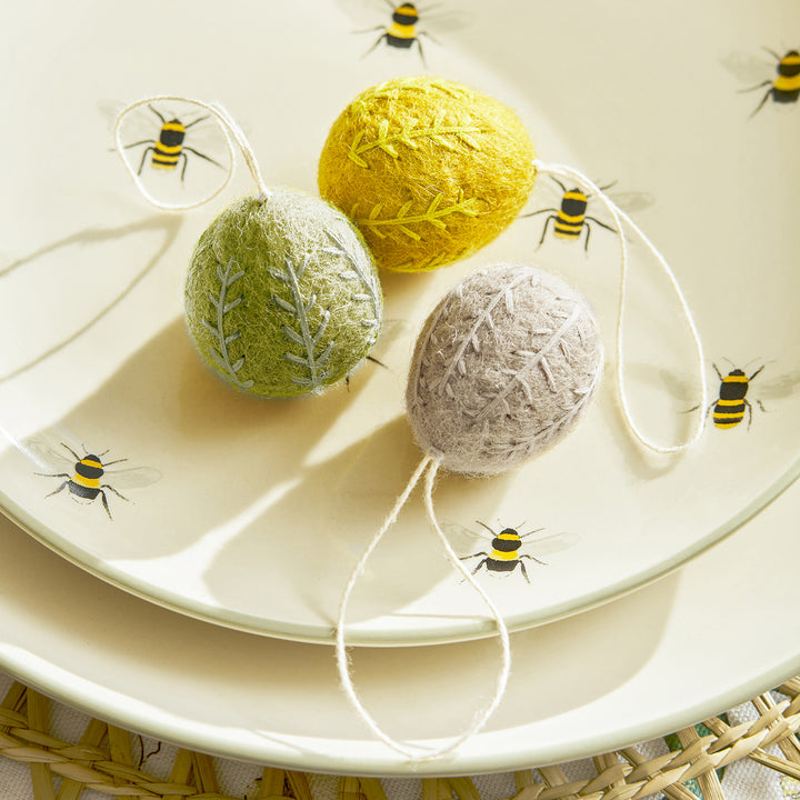 Embroidered Leaf Egg Baubles (Set of 3)