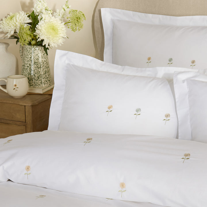 Sunflower Embroidered Pair of Oxford Pillowcases
