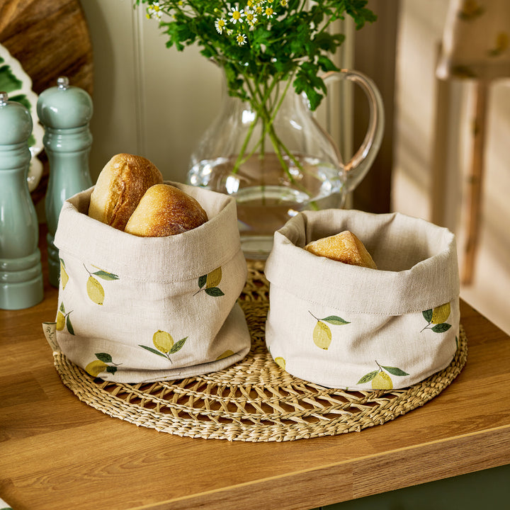 Lemons Linen Bread Baskets (Set of 2)