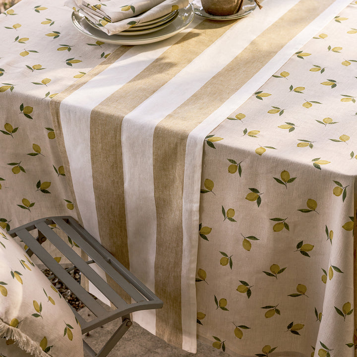 Witham Sand Stripe Linen Table Runner