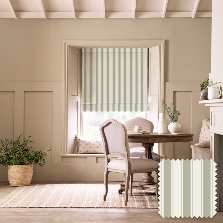 Oundle Sage Stripe Made to Measure Roman Blind