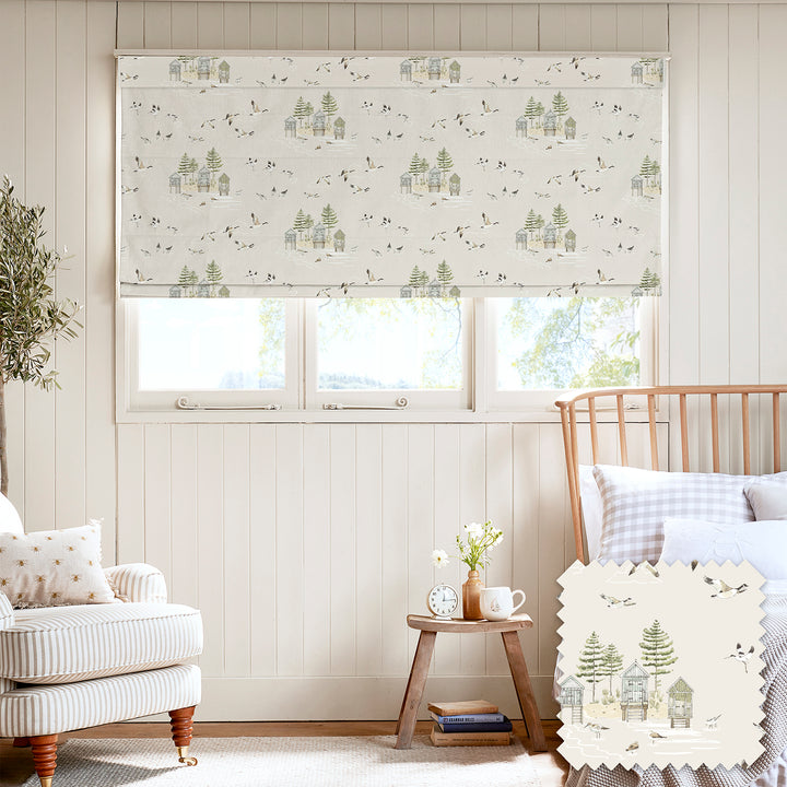 Sea Birds Off White Made to Measure Roman Blind