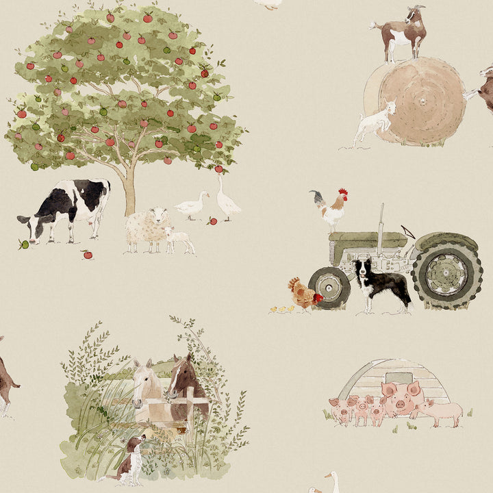 Farm Friends Wallpaper Sample - Hambleton Sage