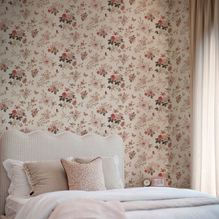 Vintage Rose Wallpaper - Chalk Blush