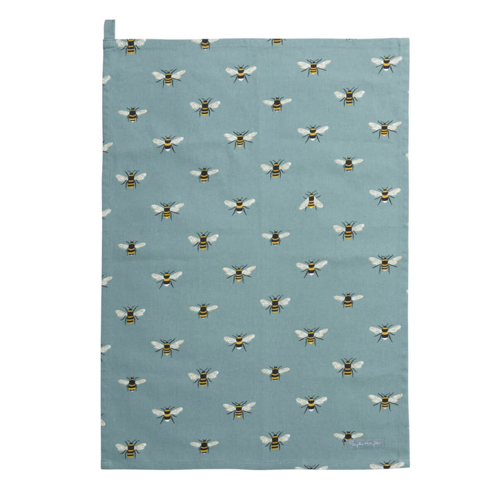 Bees Teal Tea Towel by Sophie Allport