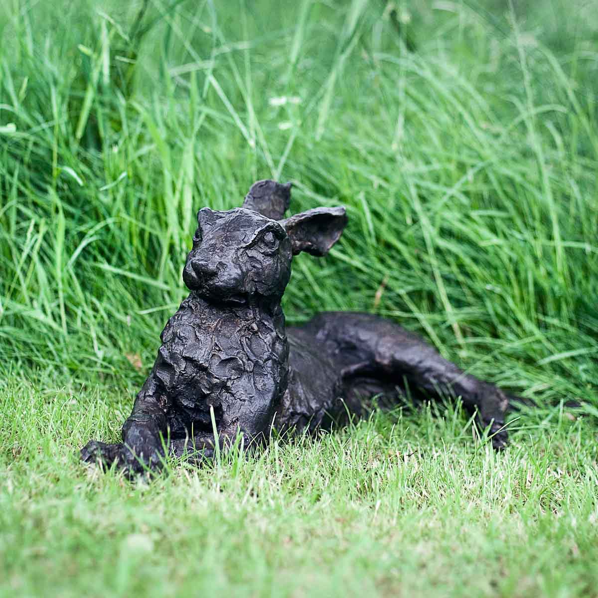 Lying Down Hare Bronze Sculpture