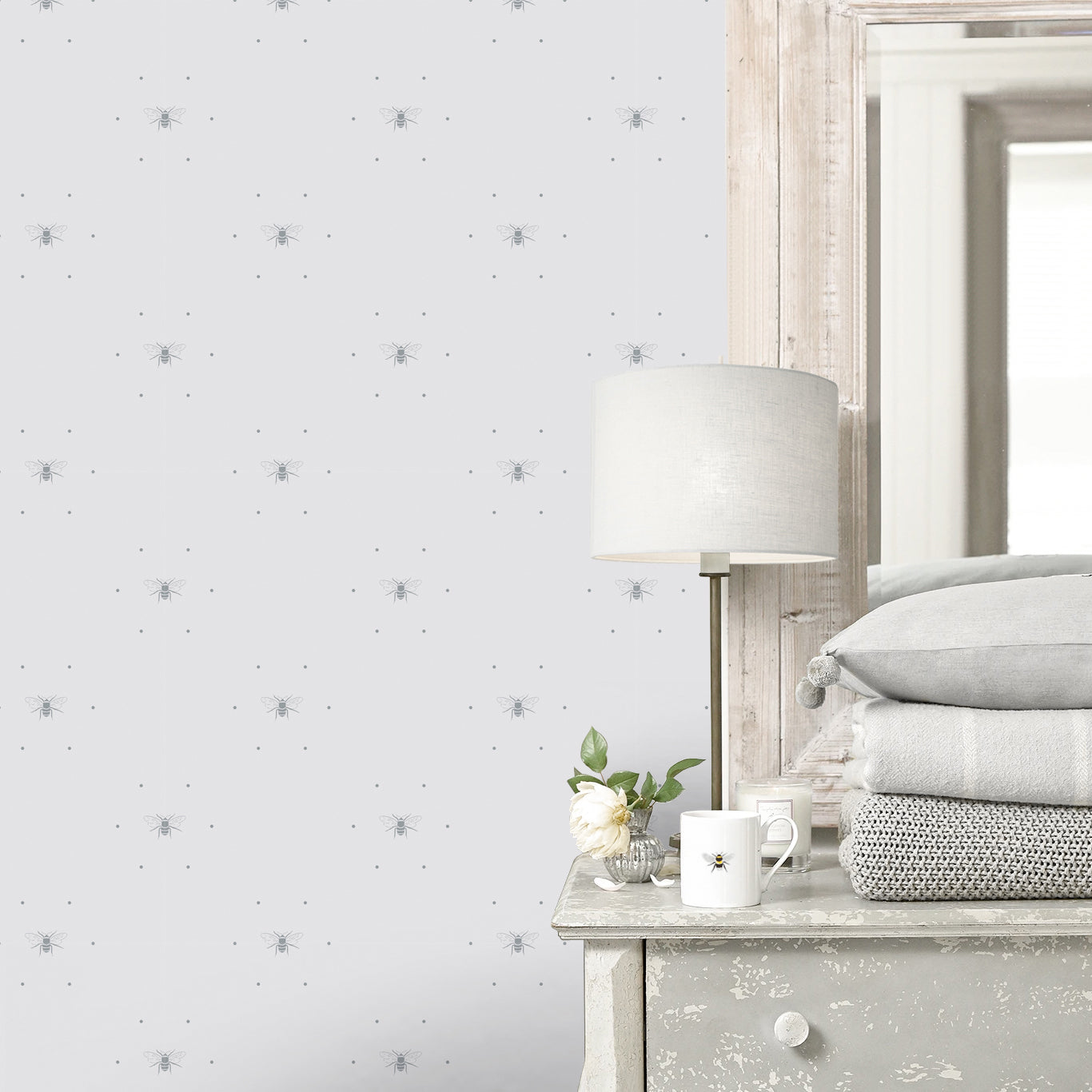 Bees Silhouette Grey Wallpaper