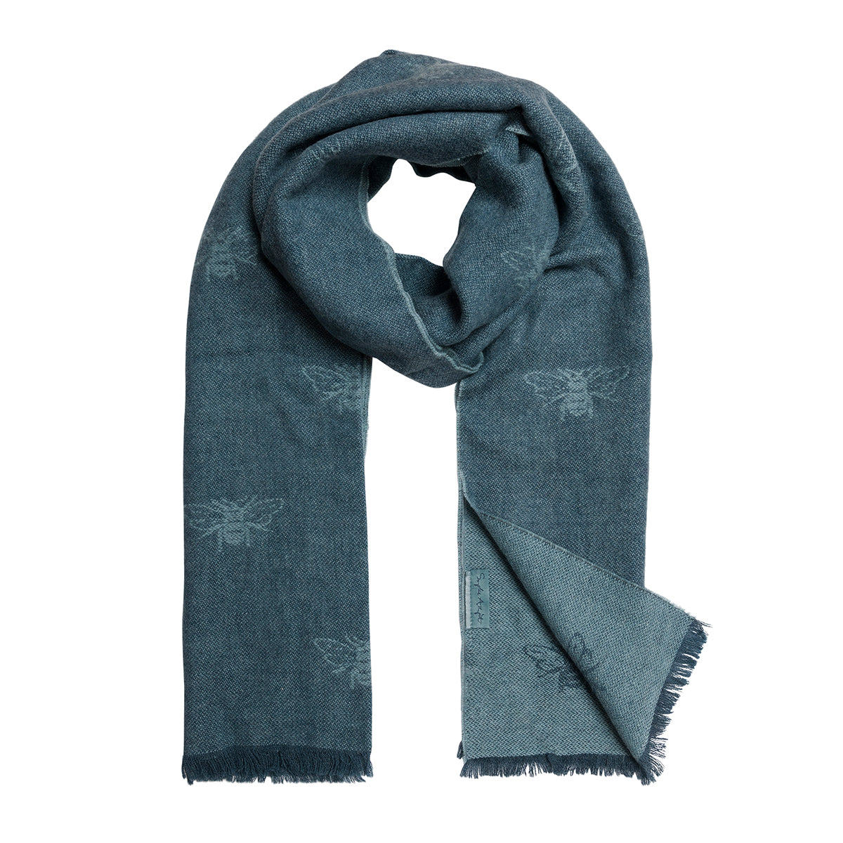Bees Teal Alpaca Knitted Scarf