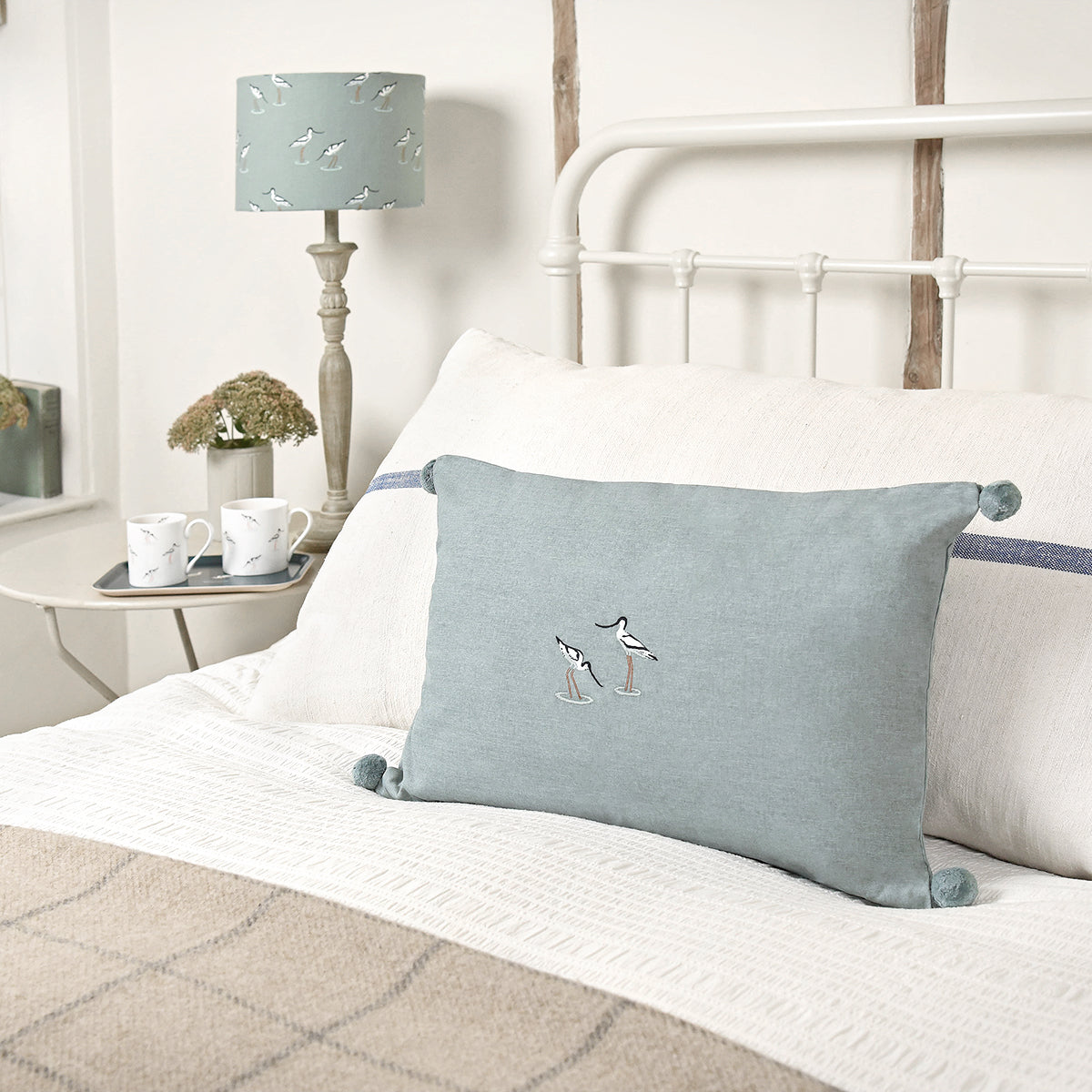 Sea Blue Green Embroidered Cushion Part of Sophie Allport's Coastal Collection