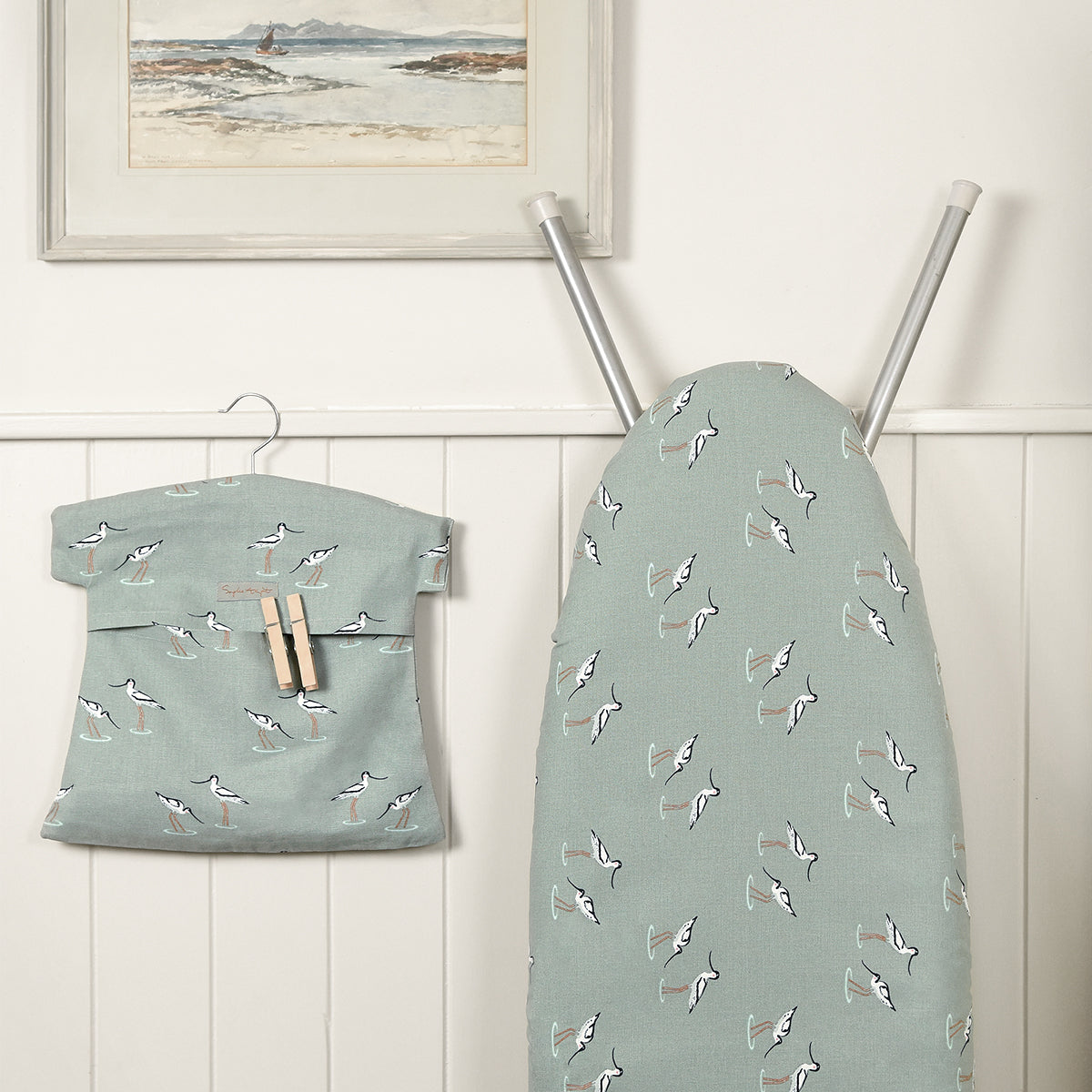 Sophie Allport Peg Bag in her Coastal Birds design with wooden hanger