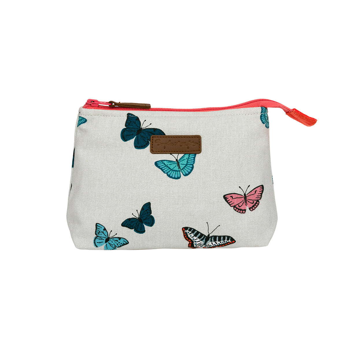 Makeup bag by Sophie Allport covered in colourful butterflies.